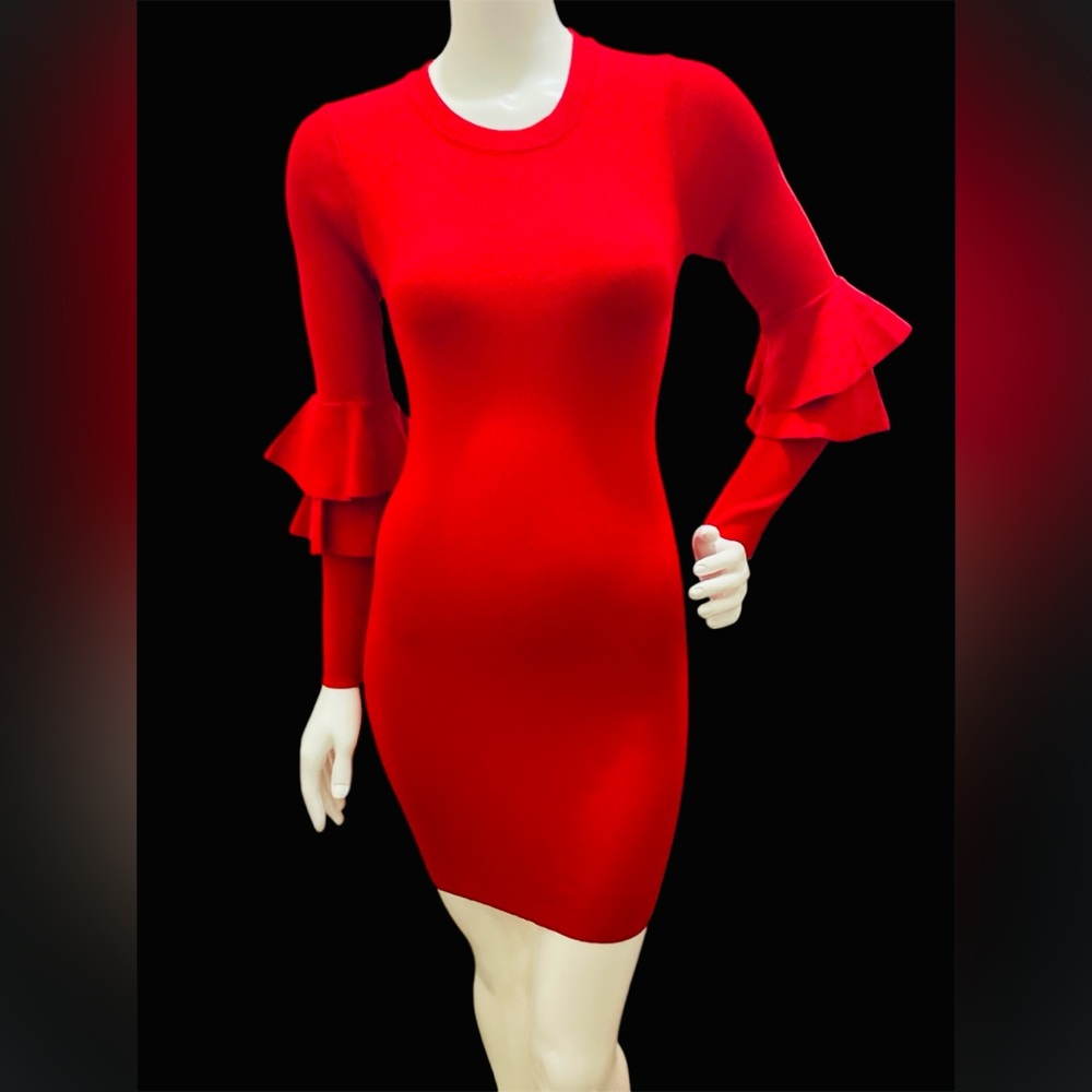 NEW Settledown Red Dress Sweater  With Ruffle Sleeves Size S.